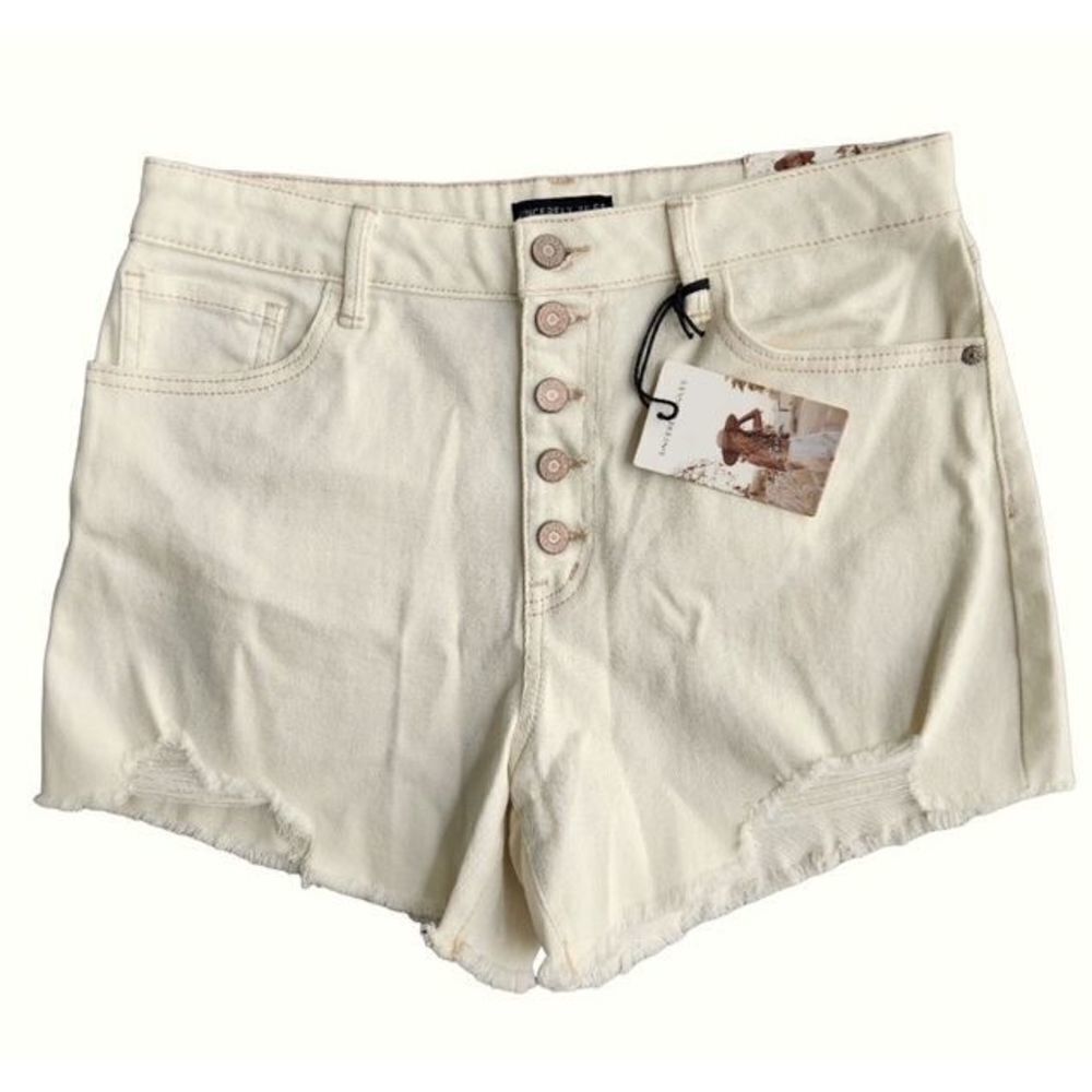 Sincerely Jules High Rise Shorts Distressed Jean Shorts Denim Cream Off White 11